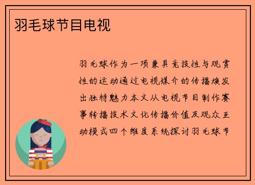 羽毛球节目电视